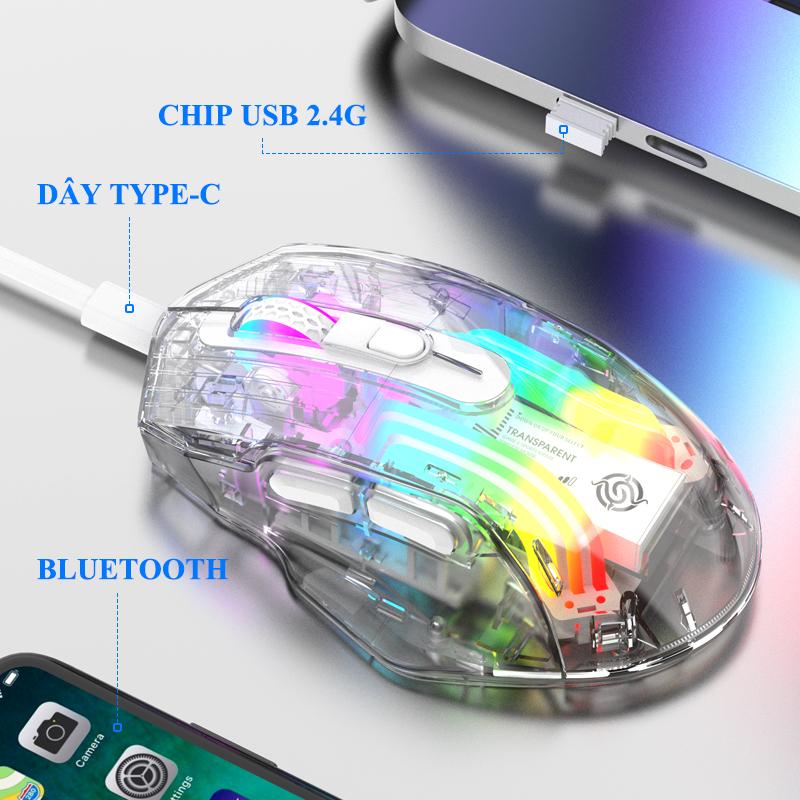 Chuột không dây K-Snake BM530 kết nối 3 chế độ thiết kế trong suốt độc lạ với đèn led RGB cực đẹp 2