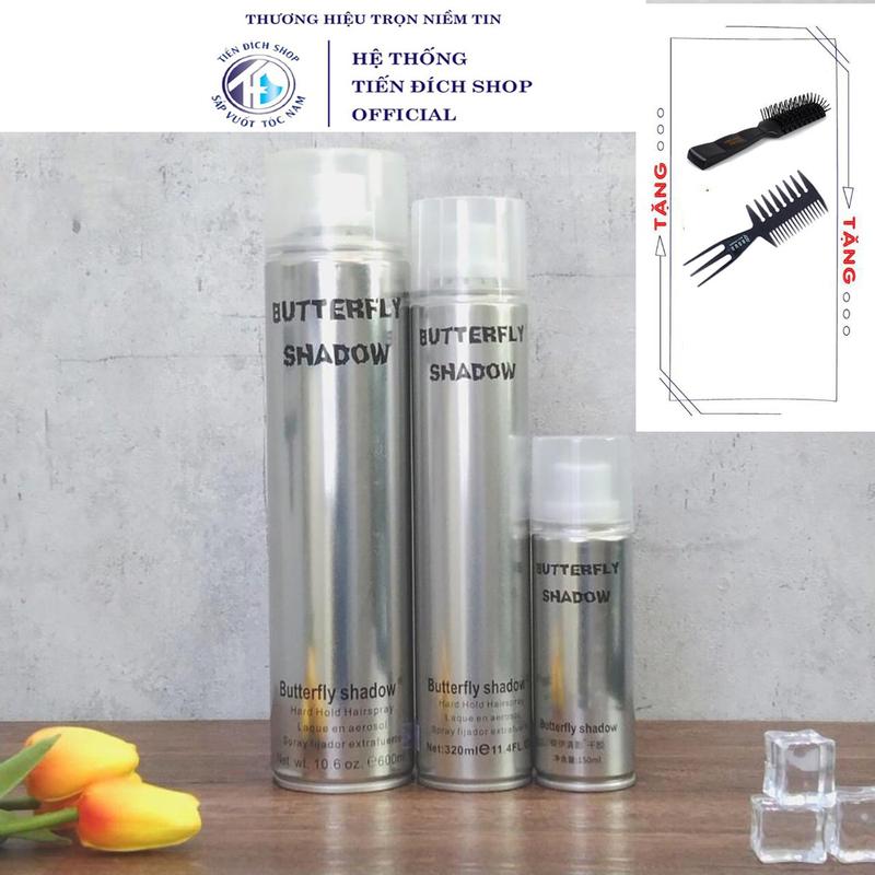 [CHÍNH HÃNG BUTTERFLY SHADOW] Gôm xịt tóc Butterfly Shadow 150ml / 320ml / 600ml tạo kiểu tóc nam nữ và keo giữ nếp  + Tặng lược sấy Chaoba HOẶC Lược Texture