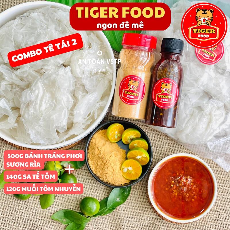 Bánh tráng phơi sương rìa + Sa tế + Muối nhuyễn TIGER FOOD Siêu phẩm bánh tráng muối nhuyễn sate tắc Ngon TÊ TÁI Nước Sốt Gia Vị Chua Cay