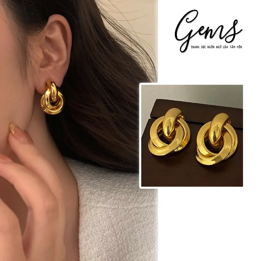 Bông tai hình học Hoop Earrings, khuyên tai xu hướng mới  l TIỆM PHỤ KIỆN GEMS