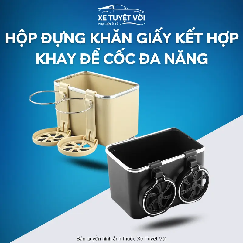 Hộp Đựng Khăn Giấy Kết Hợp Giá Để Cốc Ô TÔ Đa Năng, Hộp Chứa Đồ Bệ Tỳ Tay Xe Hơi; Phụ Tùng Nội Thất Ô Tô 0