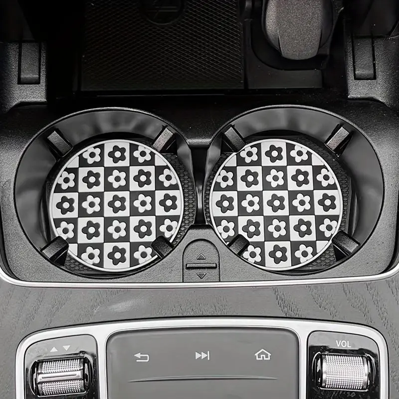 Round Flower Pattern Car Coasters, Non-slip Car Cup Holder Pad, Car Interior Accessories for Gift 5