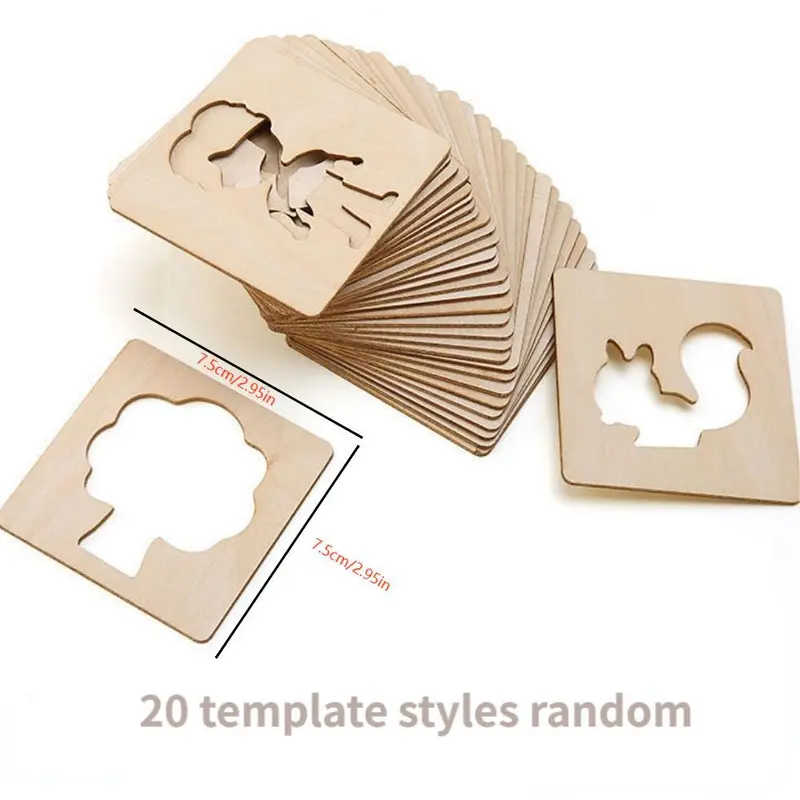 Random Style Wooden Drawing Stencils, 20pcs/set DIY Painting Template Stencils, Art Supplies for Students Drawing Handmade Craft, Educational Material, DIY Craft Kit 2