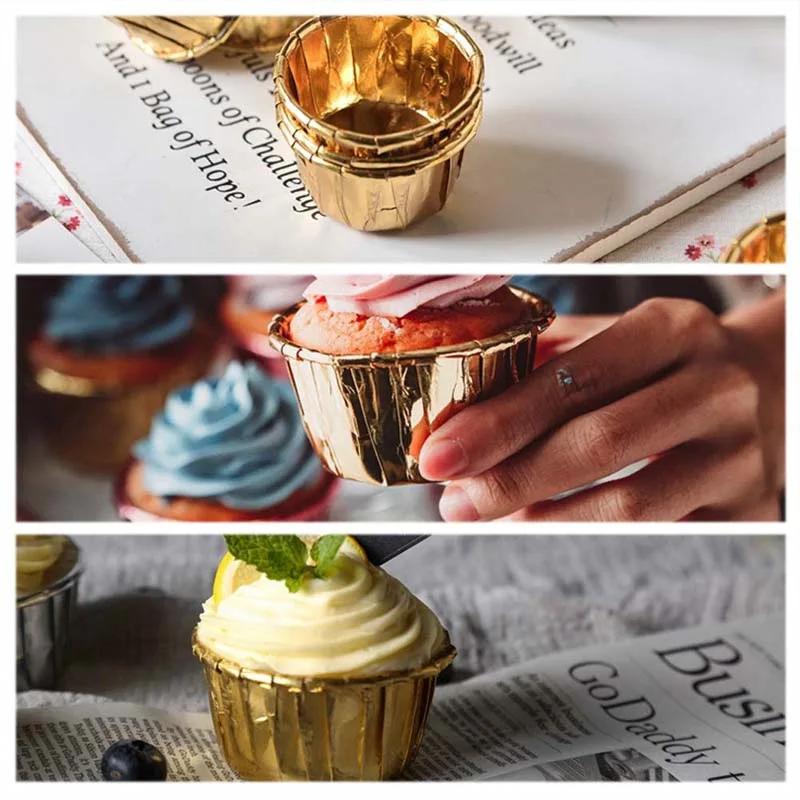 Product Introduction of 50PCS Aluminum Foil Muffin Cupcake Paper Cups Foil Cupcake Baking Muffin Liner Baking Cup Mold Party Birthday Tools 22