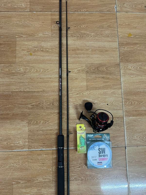 Combo Cần Câu Lure Máy Đứng Sói Đen KÈM 2 nhái hơi siêu nhậy + dù SW Câu Cá Bắt Cá Fishing