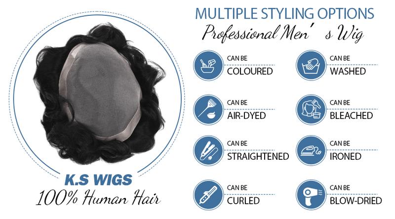 Product Introduction of K.S WIGS Fine Mono Human Hair Wig Men Toupee 120% Density Natural Wig Hair System Human Hair Toupee 1B# for Men Male Wig Hair 6