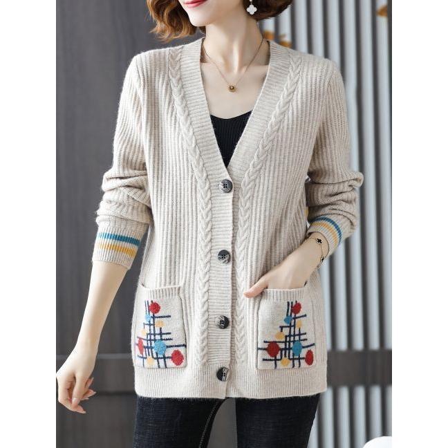 Váy Nữ, Áo Len Cardigan Dệt Kim, Áo Khoác Vòng Tròn Đôi, Thời Trang Và Phong Cách, Thích Hợp Cho Phụ Nữ Trung Người Già Và Cao Tuổi, Mặc Mùa Thu Và Mùa Đông, 2025 1