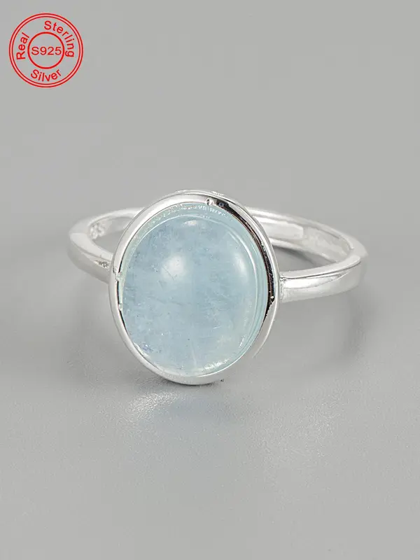 925 Sterling Silver Oval Shaped Natural Stone Decorated Ring, Adjustable Accessories for Women & Girls, Casual Jewelry for Party, Daily, Birthday Gift 0