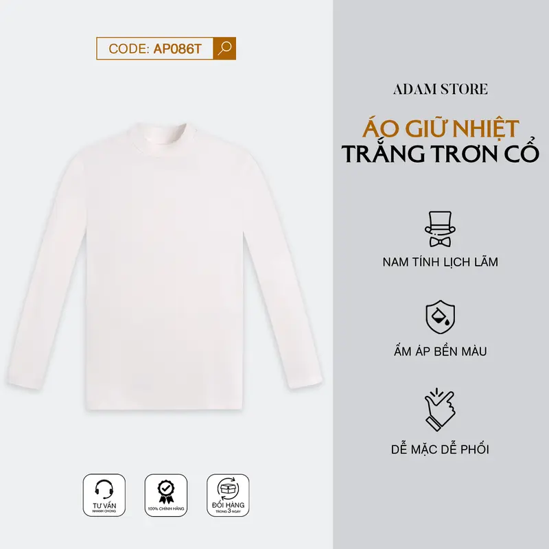 ÁO GIỮ NHIỆT ADAM STORE TRẮNG TRƠN AL086T Menswear Nam 4