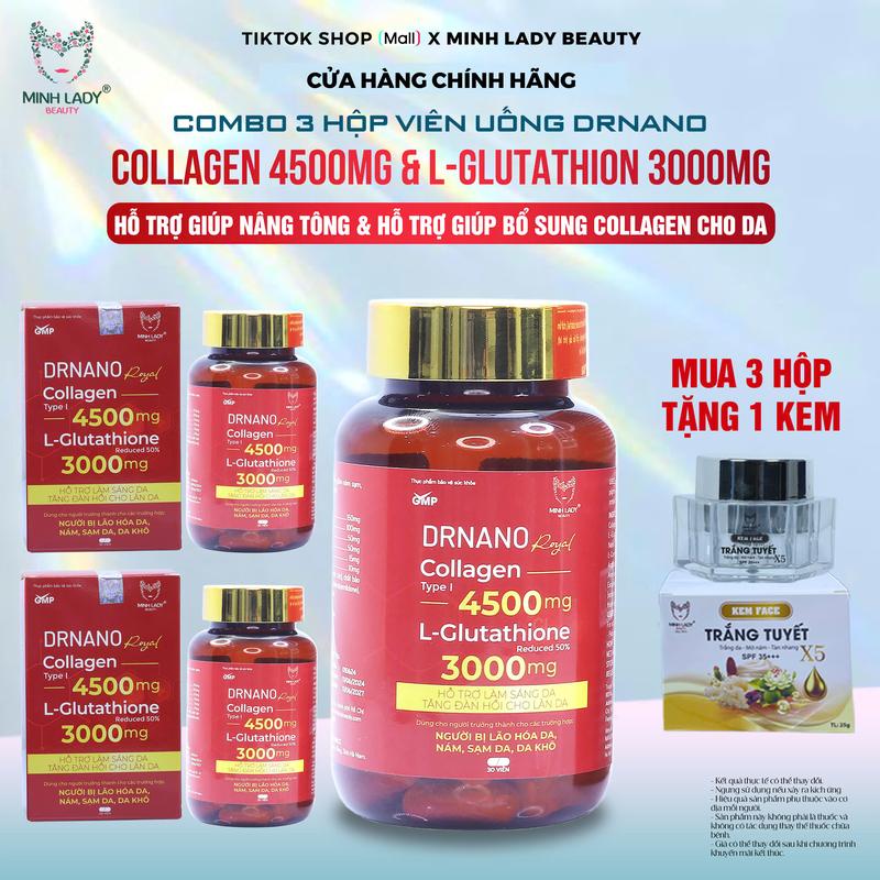 03 HỘP VIÊN UỐNG DR.NANO MINH LADY HỖ TRỢ GIÚP NÂNG TÔNG VÀ HỖ TRỢ GIÚP BỔ SUNG COLLAGEN CHO DA 30 Viên nang