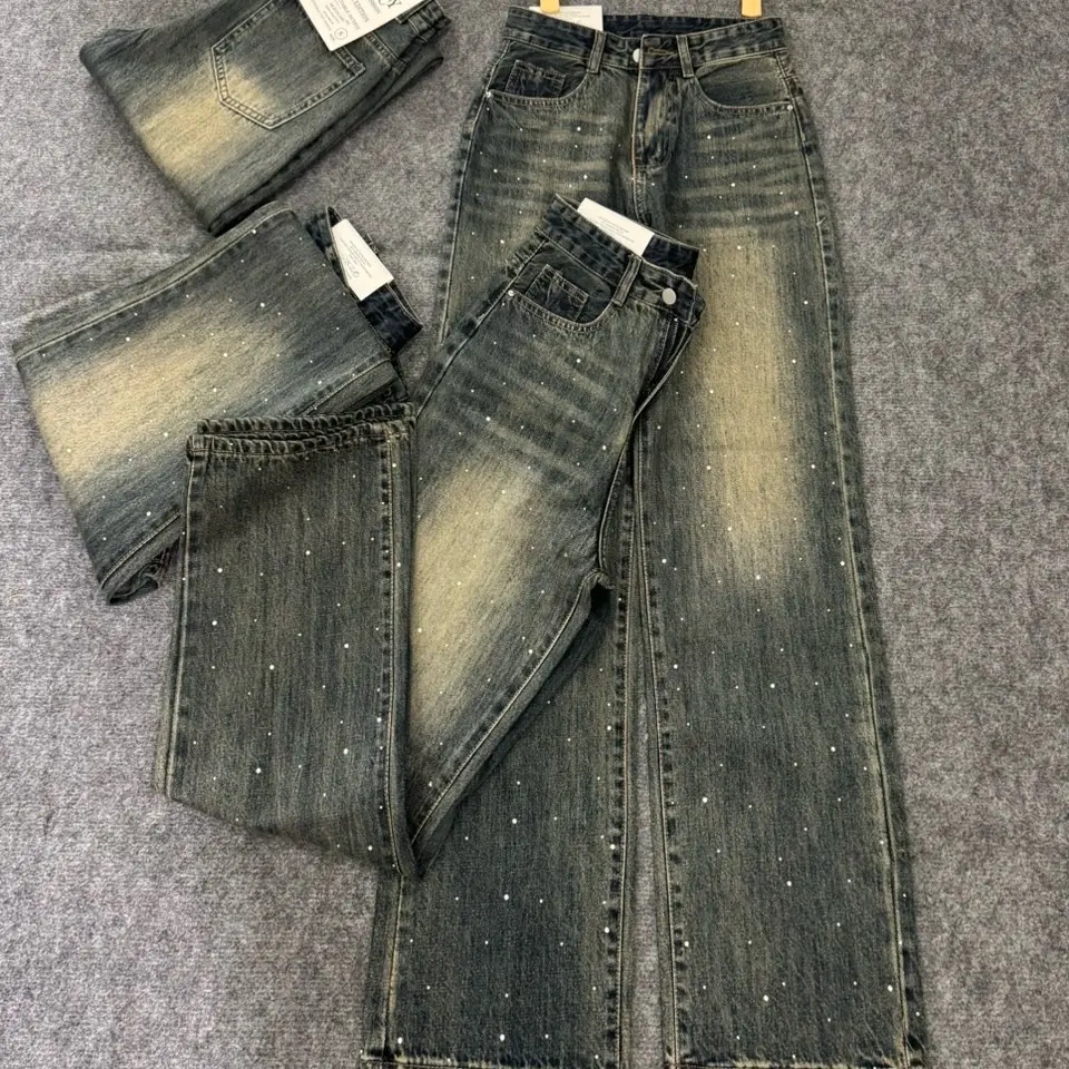 quần jran ống suông lưng siêu cao Nữ Women Pants Jean