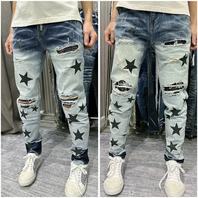 2 mẫu quần jean nam xanh in sao vá vải đen- nâu thanh lí DA9 0