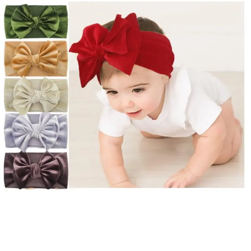 PreciousOne - Bandana anak bando bayi  motif pita besar bludru metallic premium quality 0
