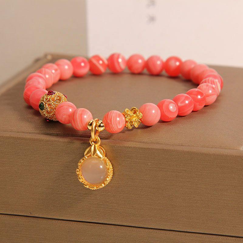 Product Introduction of Rhodochrosite Bracelet Female Ins Special-Interest Design Light Luxury High-Grade Feeling Girlfriends Net Red Opal Water Drop Pendant Bracelet bracelet  stack 3