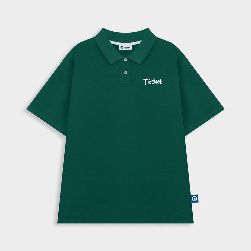 Áo polo nam nữ màu rêu local brand logo thêu, Áo cổ bẻ Ti:out trơn unisex tay lỡ form rộng Menswear Có Cổ