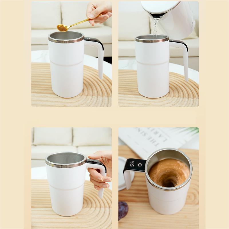 Rechargeable Magnetic Stirring Coffee Cup, 2 Counts Automatic Magnetic Stirring Coffee Cup with Lid, Household Kitchen Appliances for Home Office Use 4