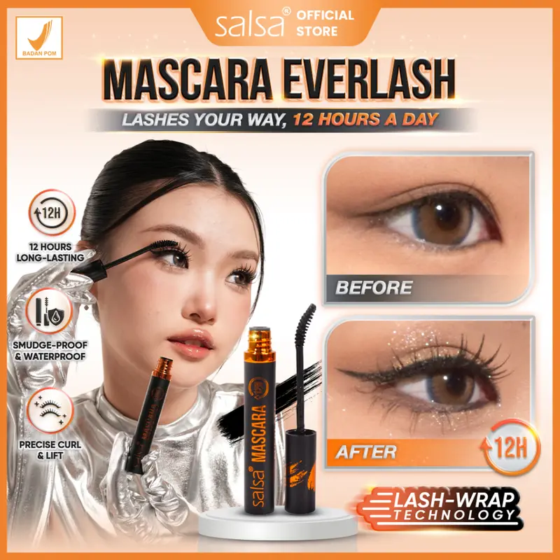 SALSA Everlash Mascara 12H Long-lasting Mascara – Pelentik Bulu Mata | Penebal Bulu Mata | Mascara Waterproof Tahan Lama | Melentikkan dan Memanjangkan Bulu Mata. Maskara Eyelash 1