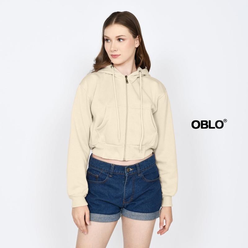 OBLO Hoodie Crop Wanita Fllece All Size Fit Fleece Tebal Zipper 6