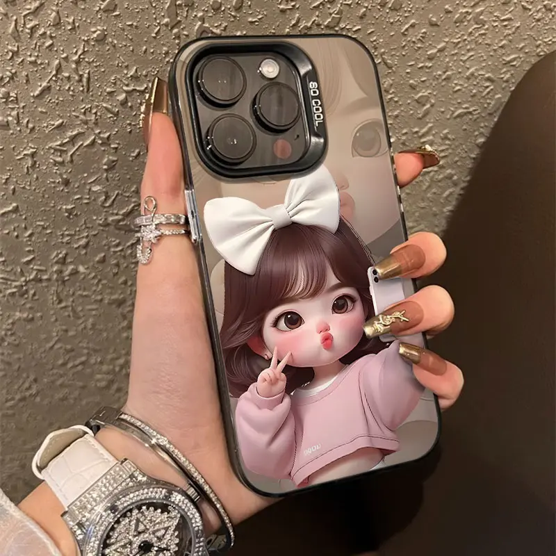 Cute Girl Phone Case For iPhone 16 15 14 13 12 11 Plus Pro Max XR X XS 7 8 IMD Shockproof Cover
