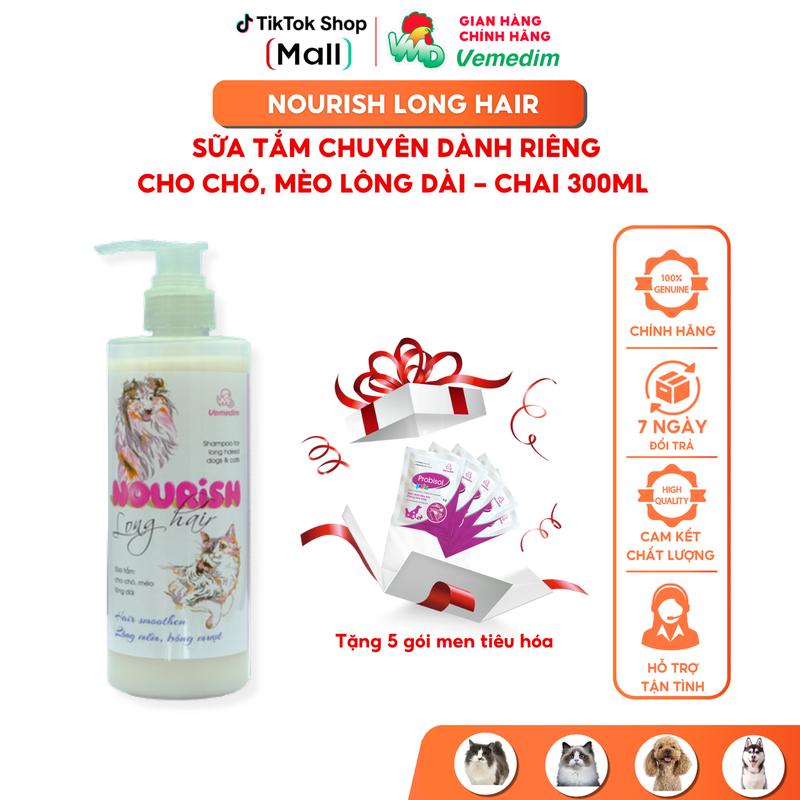 Vemedim Shampoo Nourish long hair - Sữa tắm cho chó, mèo lông dài, protein nuôi dưỡng bộ lông từ sâu bên trong, Chai 300ml 0