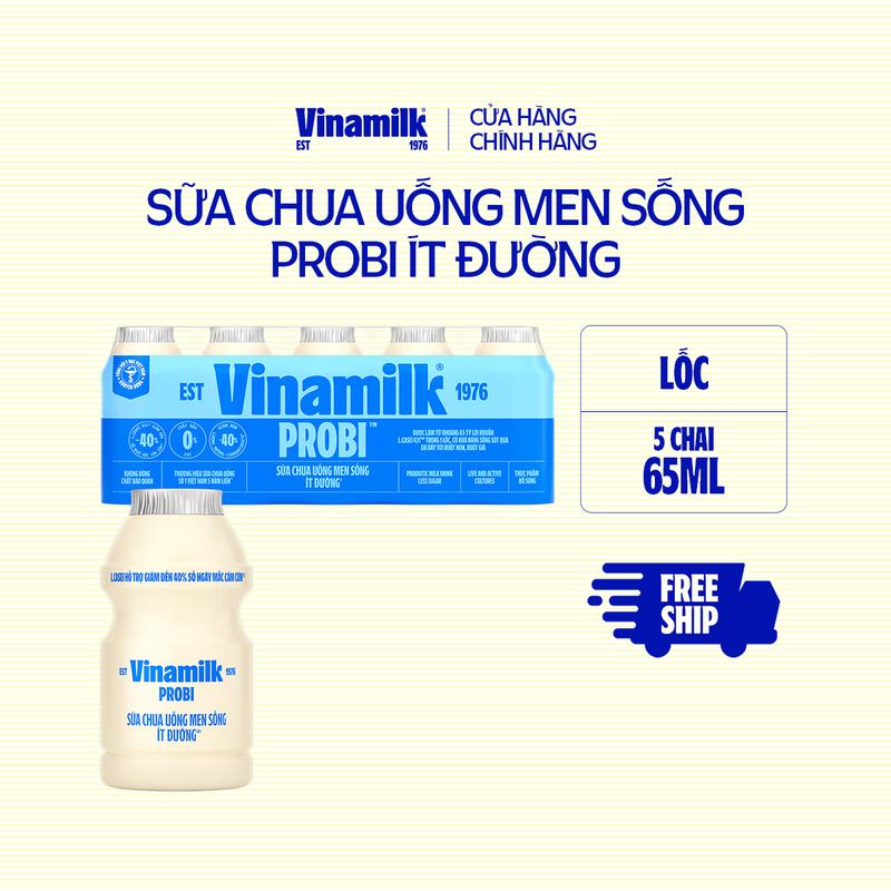 [CHỈ GIAO THÀNH PHỐ LỚN BÁN KÍNH 10KM] 5 lốc Sữa chua uống Probi Ít Đường -chai 65ml (25 chai)