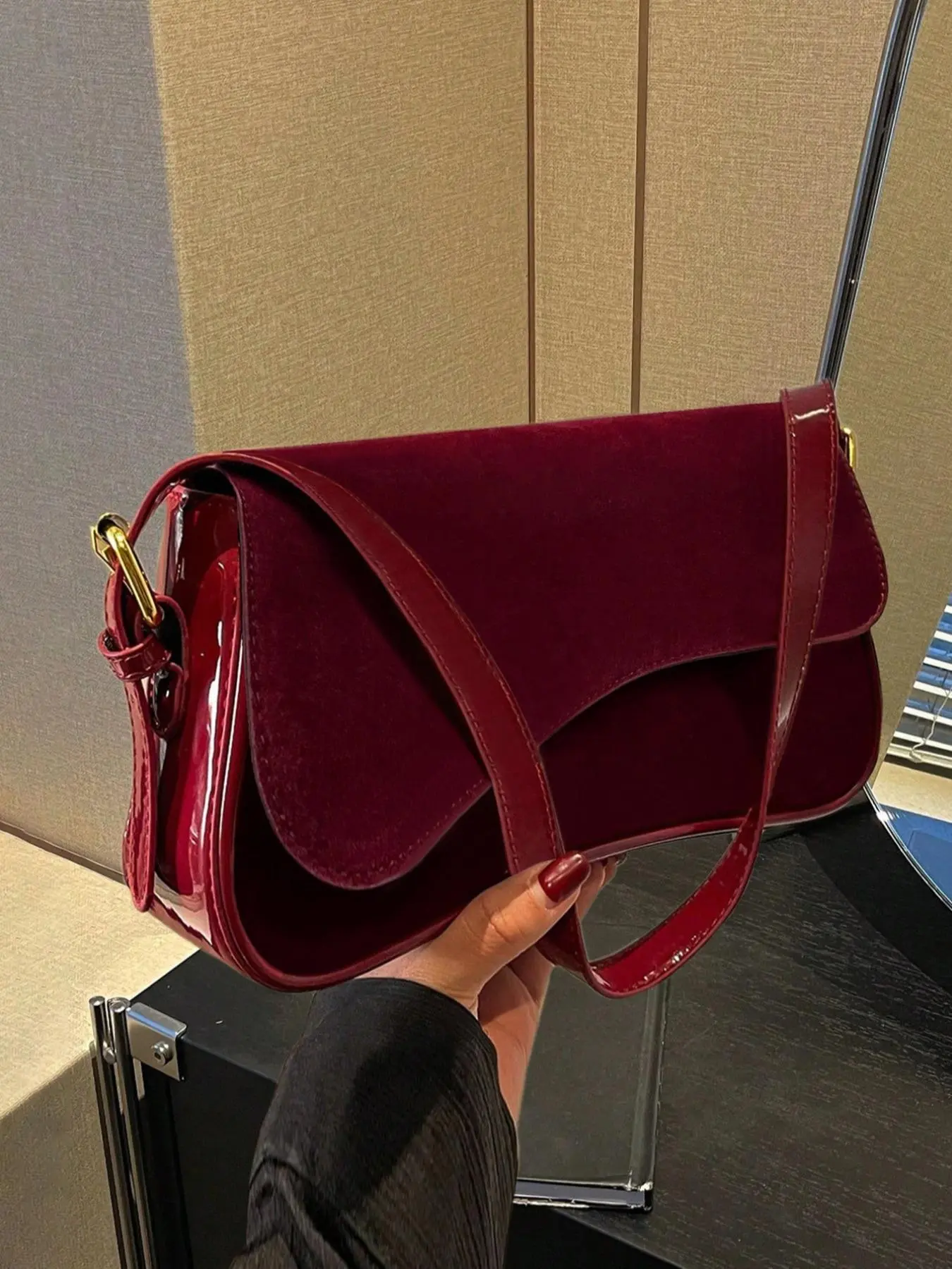 Women's Elegant Patchwork Design  Shoulder Bag, Fashionable Solid Color Crossbody Bag for Work & Business, Casual Trendy Versatile High-quality Daily Commuting Bag