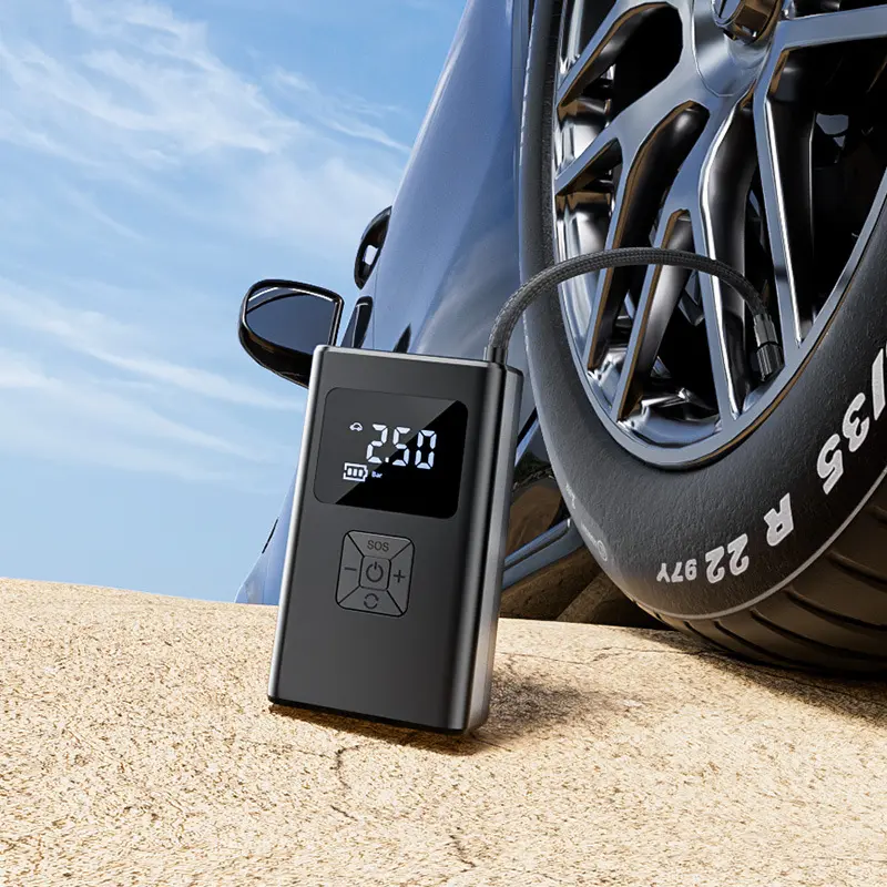 Portable Car Air Pump for Electric Vehicles, Small Wireless Digital Display Tire Inflator for Car Use