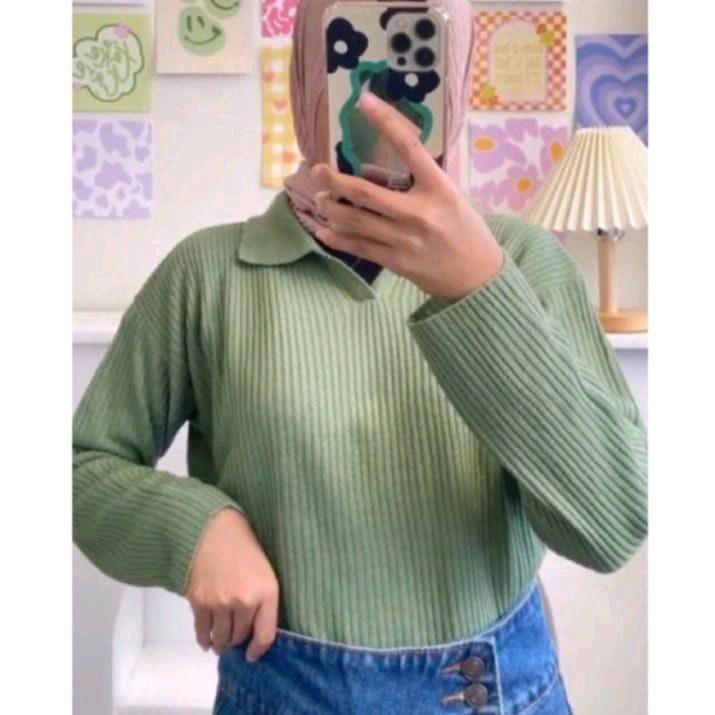 Naomi Atasan rajut polo crop top | outer wanita berkerah 6