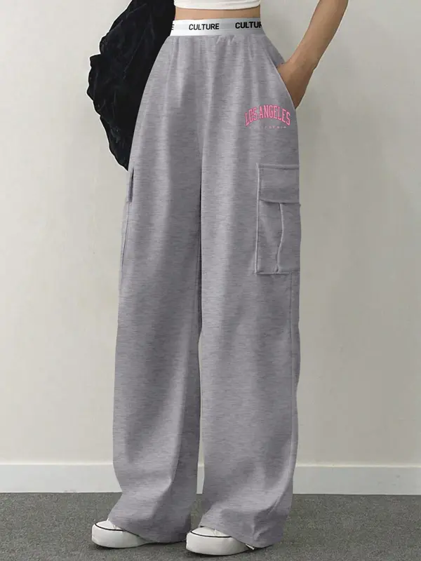 Women's Letter Print Pocket Sweatpants, Casual Jogger Pants for Daily Wear, Ladies Bottoms for Spring & Fall 7