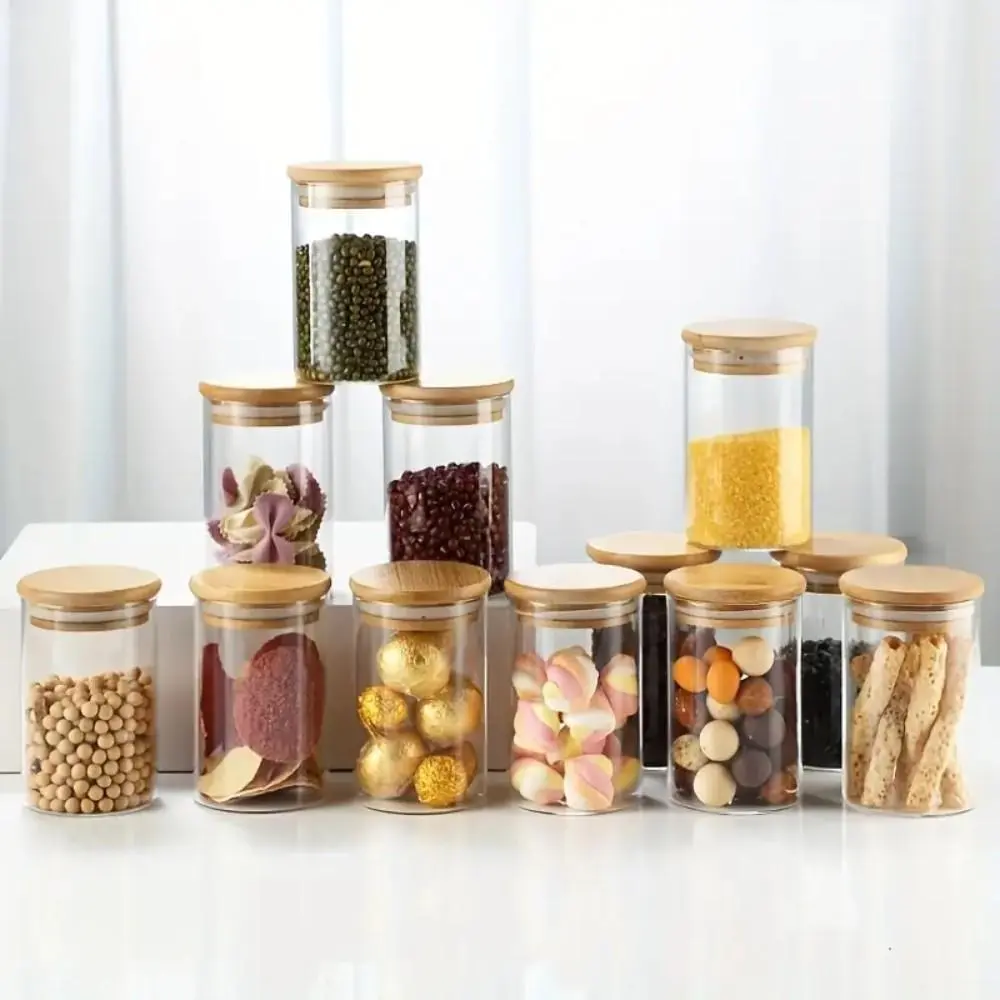 Clear Sealed Glass Jars, 12pcs/set Multifunctional Food Containers with Lid & Label Sticker & Pen, Summer Leak-proof Preserving Food Canister for Kitchen, Stocking Fillers Gift