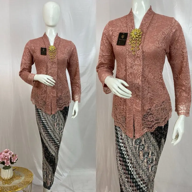 Set Kebaya Jumbo XXXL Ld 120cm Atasan Kebaya Brokat Floy Kartini Lengan Panjang Mix Rok Batik 5