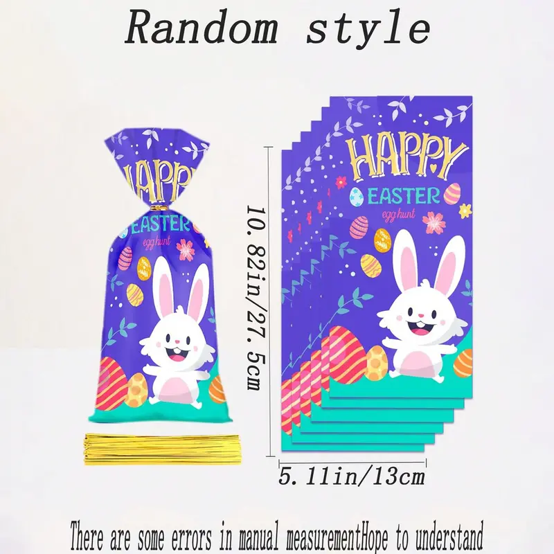 Easter Themed Candy Bag, 50pcs/set Cute Rabbit Egg Pattern Gift Bag with Twist Tie, Gift Wrapping Supplies for Party Festival Birthday 1