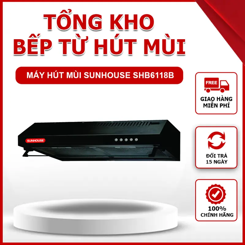 Máy hút mùi Sunhouse SHB6118B được thiết kế sang trọng, vỏ máy làm bằng inox sơn tĩnh điện màu đen sang. 0