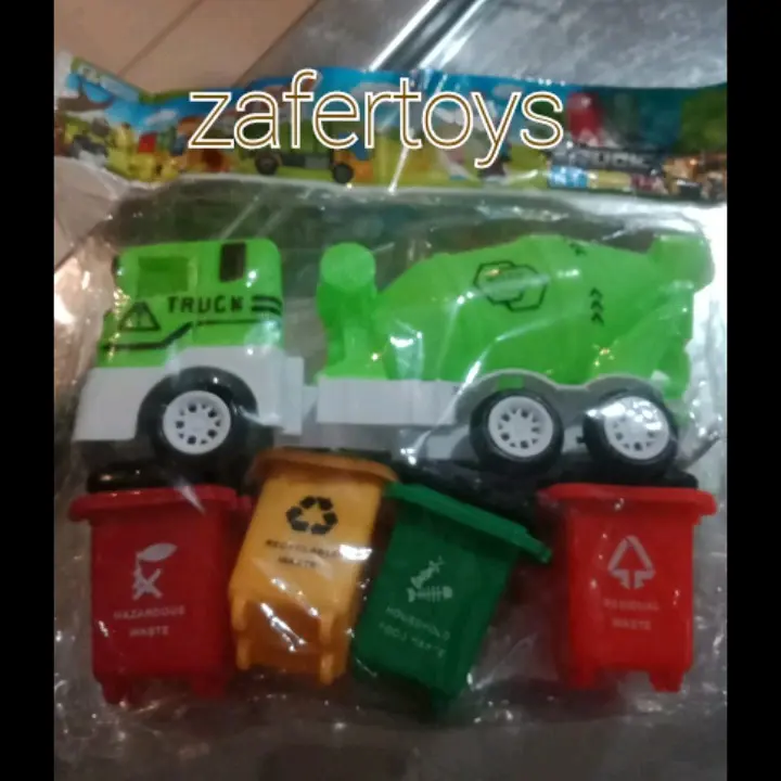 2pc MAINAN MOBIL TRUCK SAMPAH PLUS TEMPAT SAMPAH UKURAN MINI / MAINAN MOBIL TRUK KOMPACTOR MINI 7