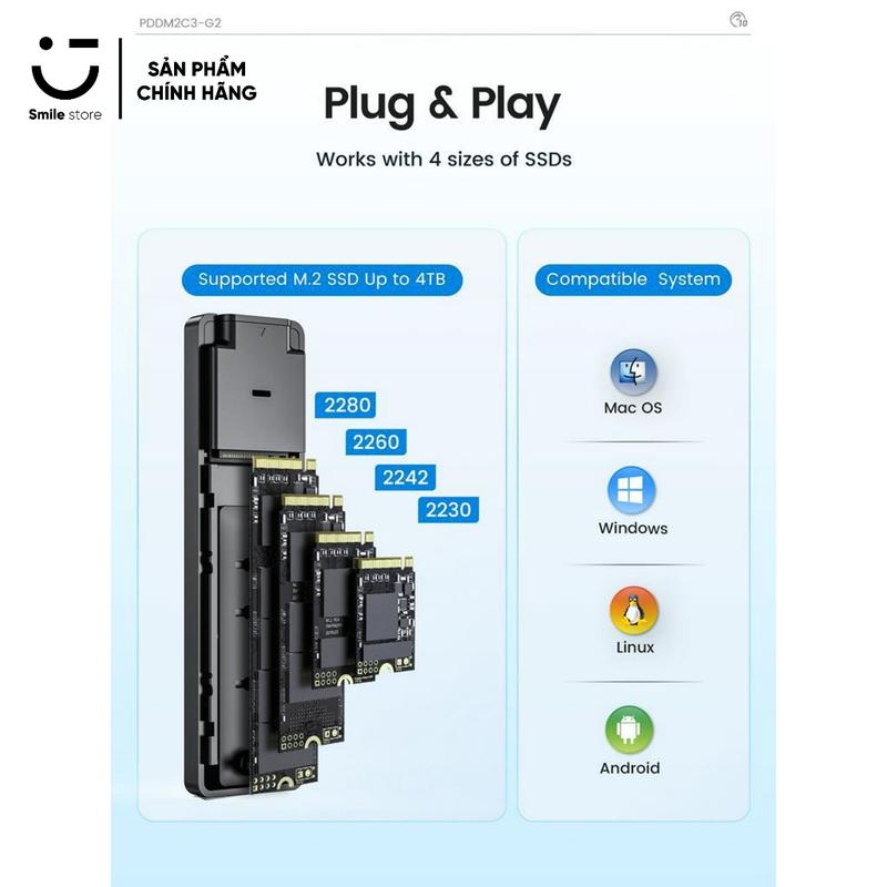 Box Ổ Cứng SSD M2 NVME / M2 SATA To USB Type-C 4