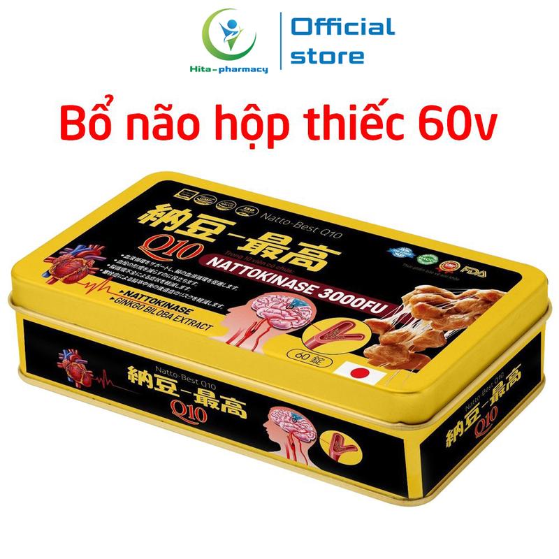 Viên uống bổ não Nattokinase (hộp thiếc) ginkgo biloba giúp hoạt huyết, tăng tuần hoàn máu, giảm đau đầu, hoa mắt, chóng mặt, đau mỏi vai gáy, tê bì chân tay, rối loạn tiền đình- 60 viên