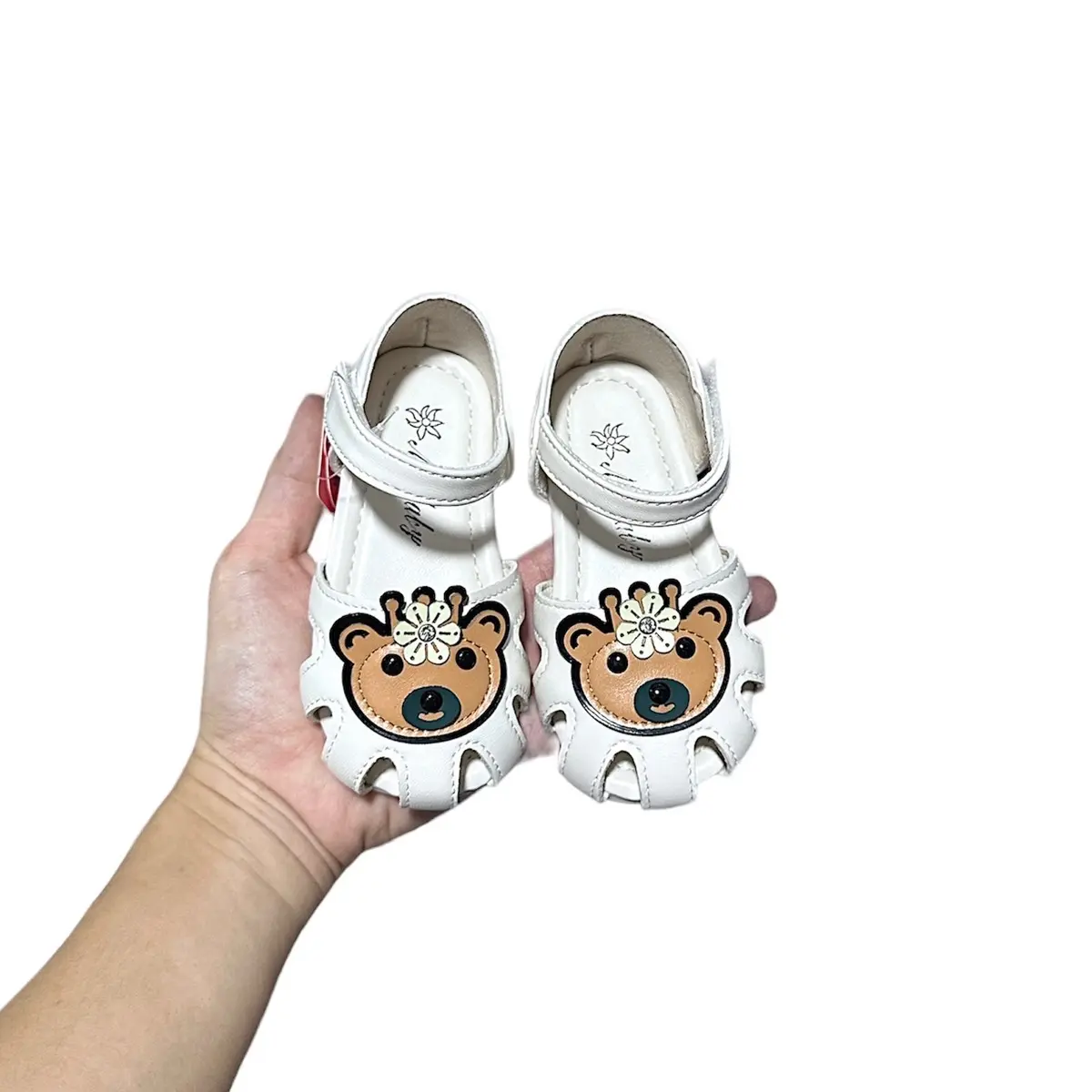 Giày tập đi rọ nơ phong cách tiểu thư  cho bé gai size 16-20,  Sandal da mềm êm, đế cao su chống trượt Dép Sandal búp bê gái Kem