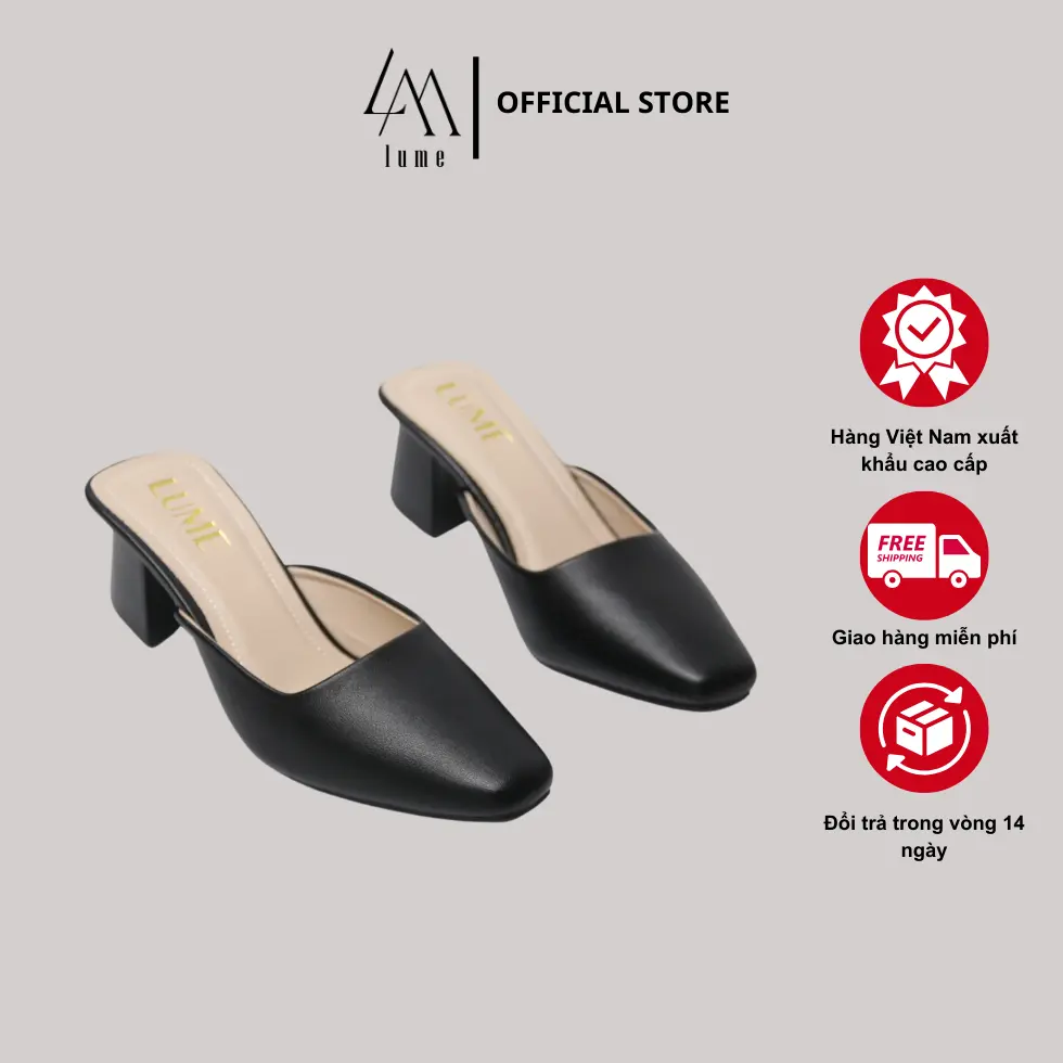 Sục nữ trơn mũi VUÔNG màu đen và kem - Lume 21 da PU cao cấp, đế cao su non chống trơn trượt, đế cao 3cm - 5cm_ DéP Shoes GiàY Women