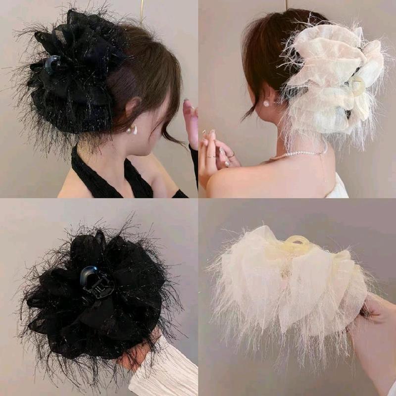 Kẹp Tóc Lông Vũ Sang Trọng Ngọt Ngào, Phong Cách Trẻ Trung, Kẹp Tóc Nơ Lớn Vải Mềm