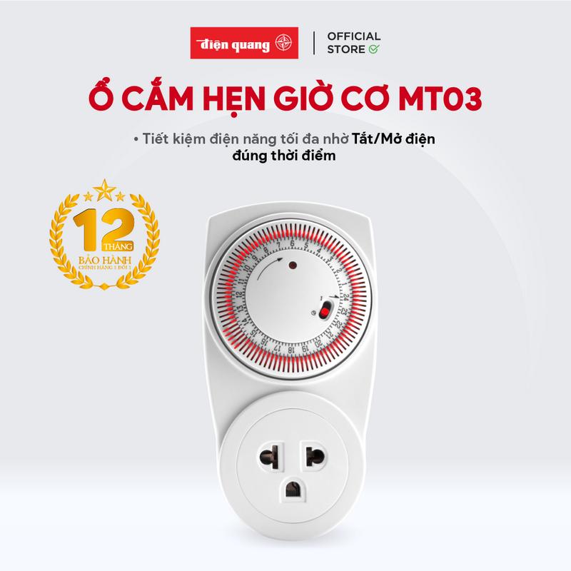  Ổ cắm hẹn giờ Điện Quang ĐQ ESK MT03 WR 13   Điều chỉnh cơ 1 lỗ - 3 chấu trắng – đỏ   