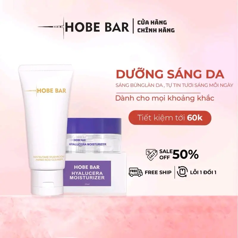 Combo sữa rửa mặt 50ml + kem dưỡng ẩm 55ml hobe bar sữa  rửa