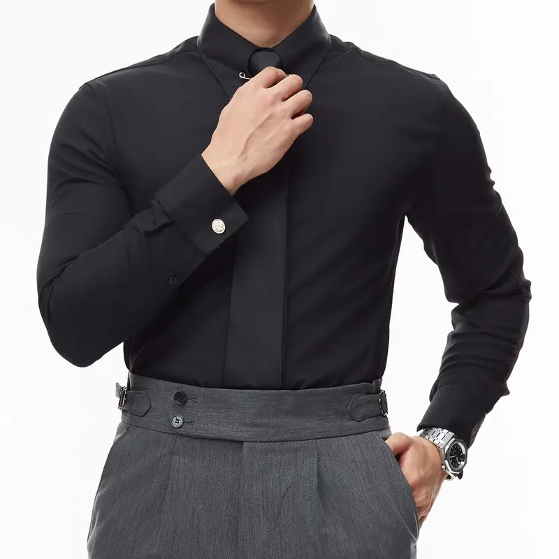 Áo Sơ Mi Nam Trắng Dài Tay Nam Cao Cấp Harold Collar Pin Cufflinks Công Sở Thanh Lịch, Slimfit Tôn Dáng 6