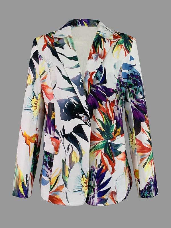 Women's All Over Floral Print Button Front Blazer, Casual Long Sleeve Lapel Neckline Flap Detail Outerwear for Work Office Business, Ladies Clothes for All Seasons 3
