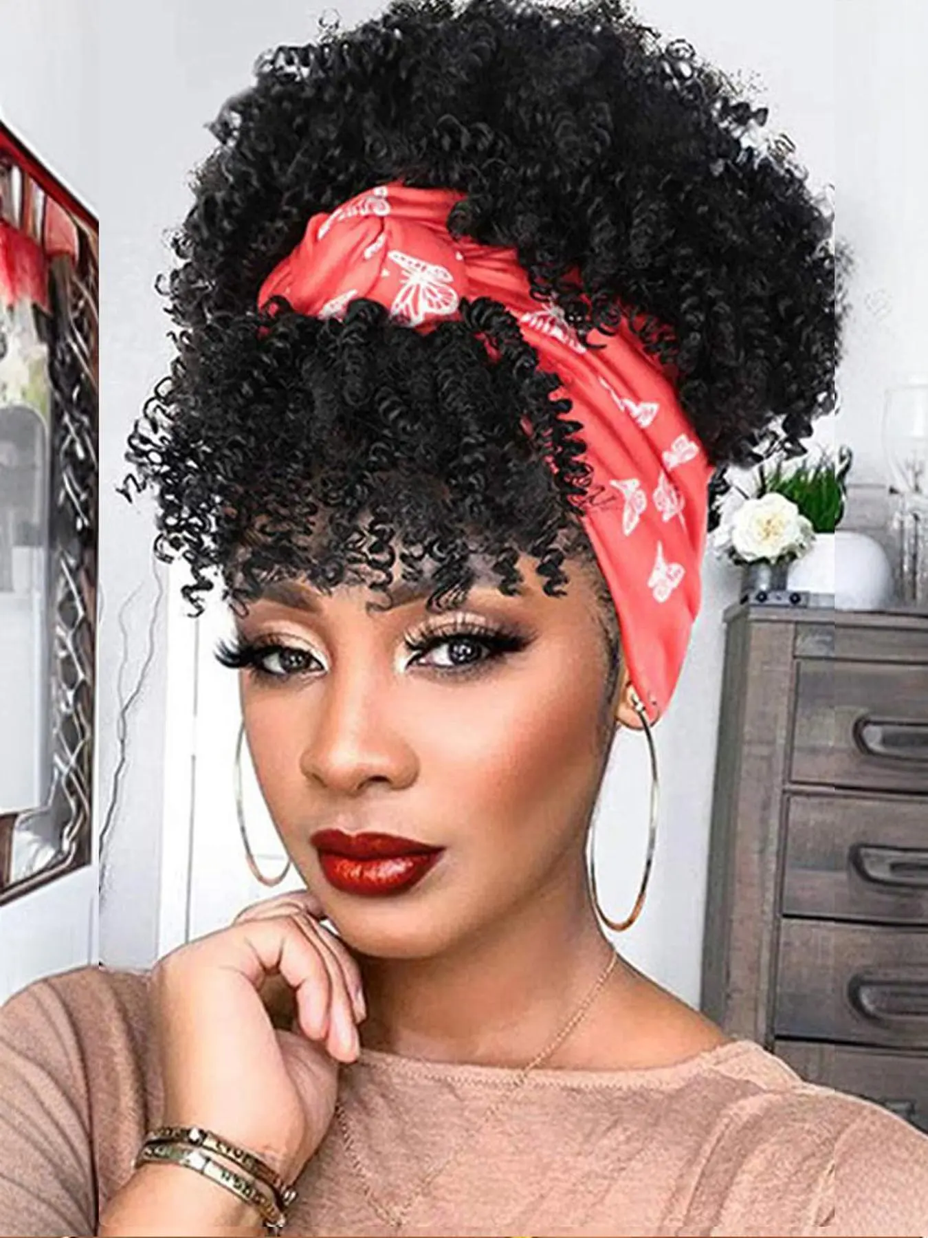 Fashion Curly Wigs with Headband for Women, Gorgeous Fluffy Wigs with Bangs, Synthetic Full Machine Wigs for Party, Daily Use