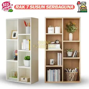 LEMARI RAK BUKU SERBAGUNA 7 RAK KAYU TERBARU MURAH LEMARI BUKU