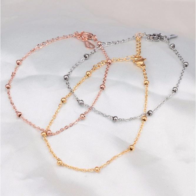  Lắc Chân Nữ Dây Bi Basic Titan Ko Đen TT 0529 Chain Móc Chìa Khoá 