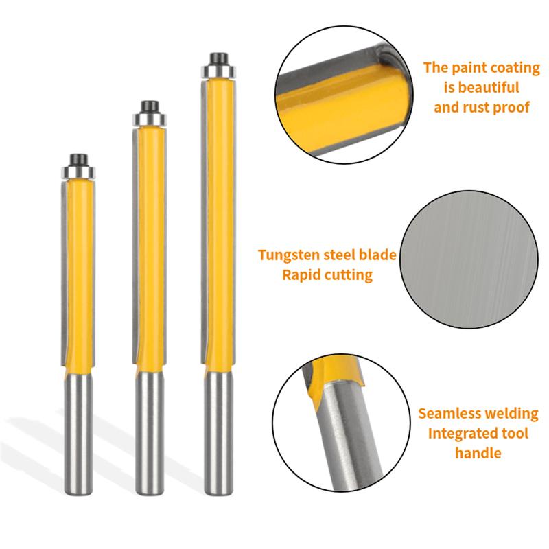 Product Introduction of 8mm Shank Cover 3/8" Flush Trim Bit Router Bit Carbide Tool Woodworking Milling Tool For Wood Bit Face Mill Tools 30