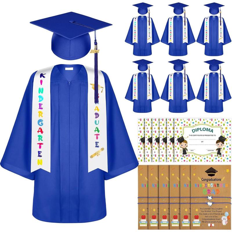 6 Sets Matte Graduation Gown Cap Set with 2025 Tassel Stole Certificate ...
