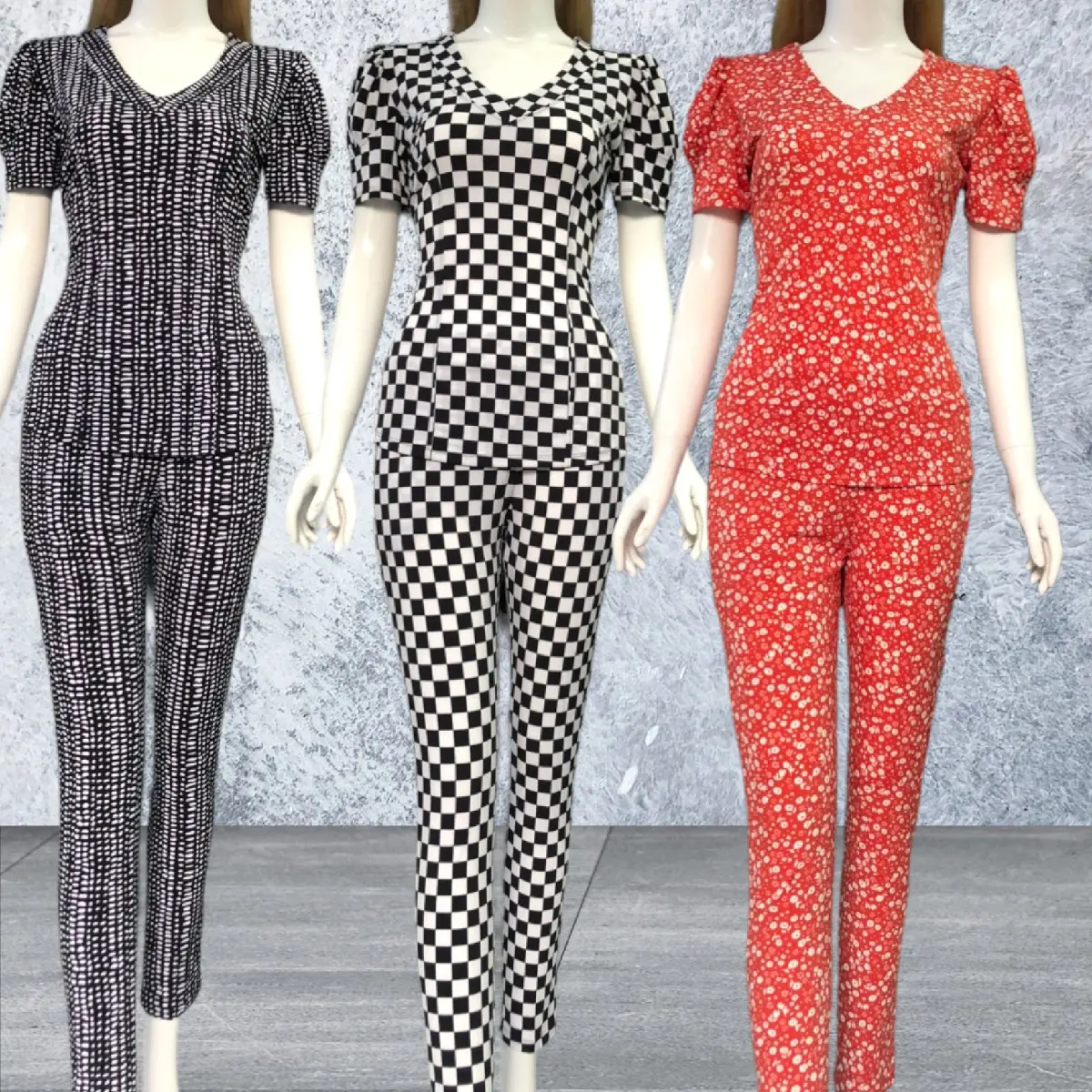 Sét Bộ Cổ Tim Đơn Giản Dễ Mặc Quần Dài Có Túi Phom Ôm Áo Thun Nữ Women