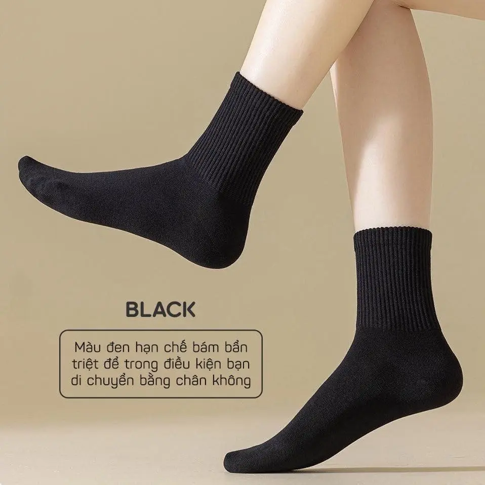 ￼ combo 5 đôi Tất nam nữ gân trơn trắng đen thời trang cao cấp 95% cotton tự nhiên.  Tất nam nữ unisex cổ trung , cổ cao Freesize nam nữ